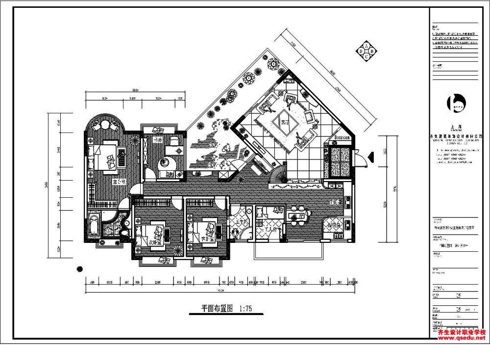 CAD室内方案设计-海关钟先生雅居平面方案布置图1