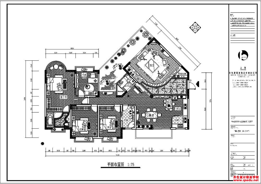 CAD室内方案设计-海关钟先生雅居平面方案布置图3