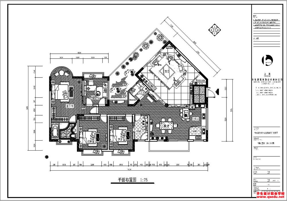 CAD室内方案设计-海关钟先生雅居平面方案布置图4