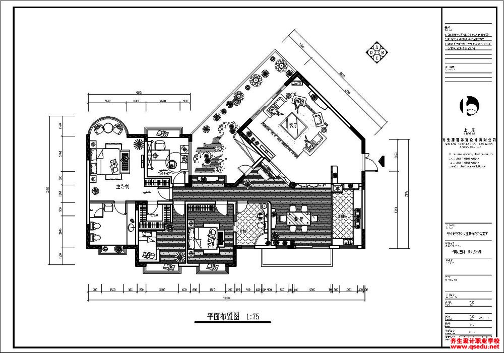 CAD室内方案设计-海关钟先生雅居平面方案布置图5