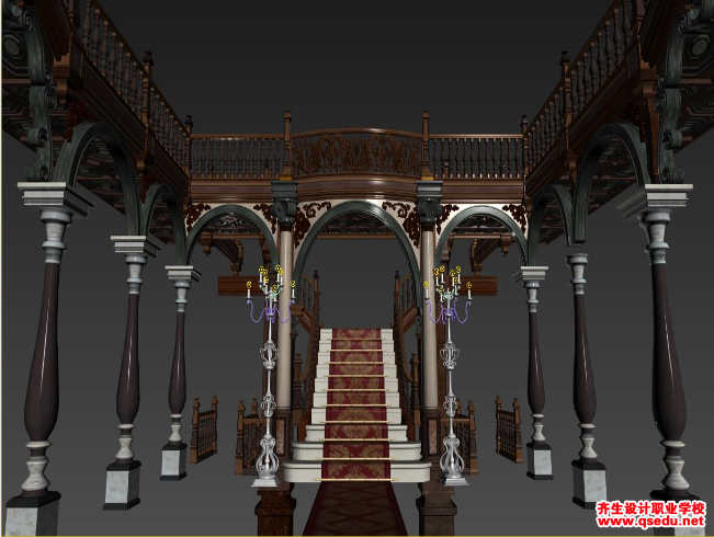 3Dmax效果图，洋馆玄关大厅如何制作？