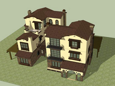 草图大师（SU）西班牙风格独栋别墅模型下载