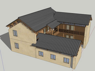 草图大师（SU）中式硬山屋顶建筑模型下载