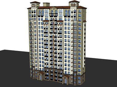 草图大师（SU）欧式西班牙风格住宅高层建筑模型下载