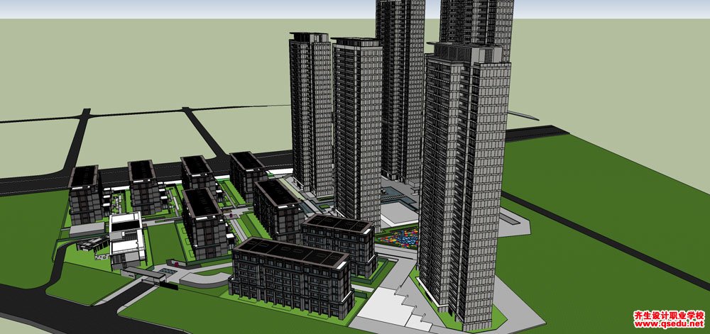 草图大师（SU）融创兰溪大观大区高层+洋房建筑模型