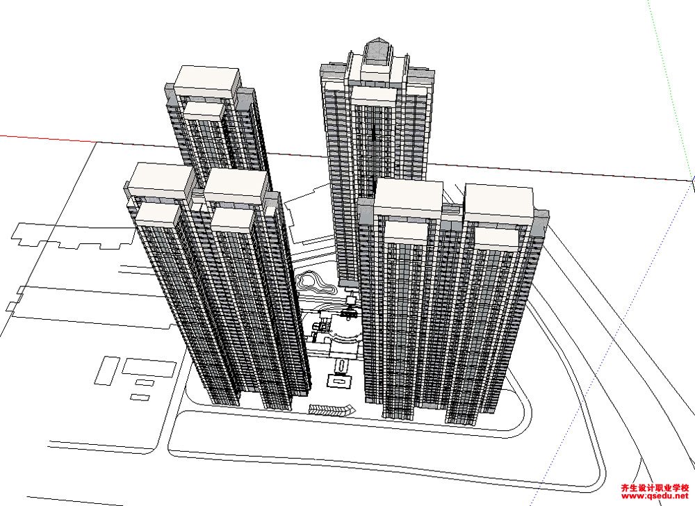 草图大师（SU）现代风格高层住宅建筑模型下载