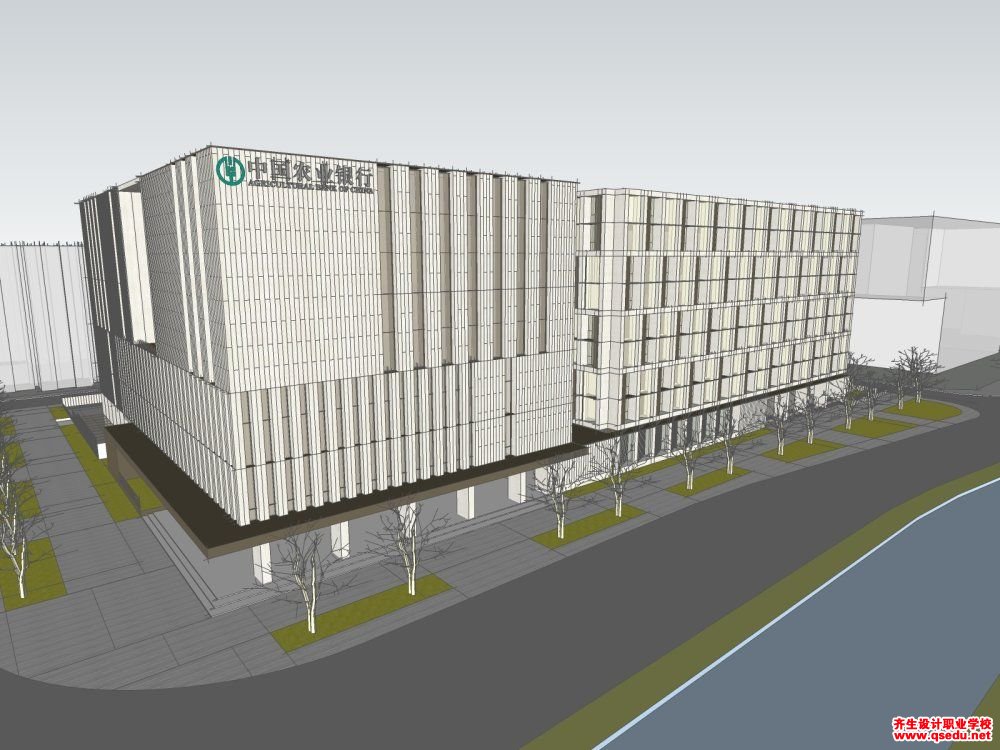 草图大师办公类模型14：多层现代风格银行办公楼模型