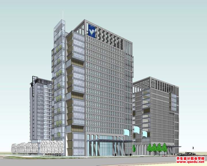 草图大师办公类模型19：现代风格高层办公楼模型