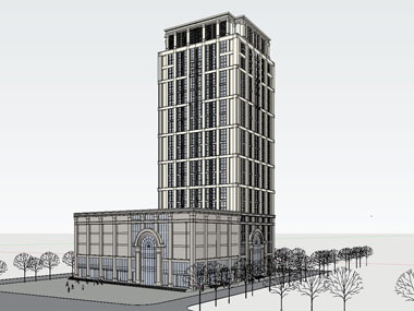 草图大师办公类模型25：新古典风格高层办公楼模型