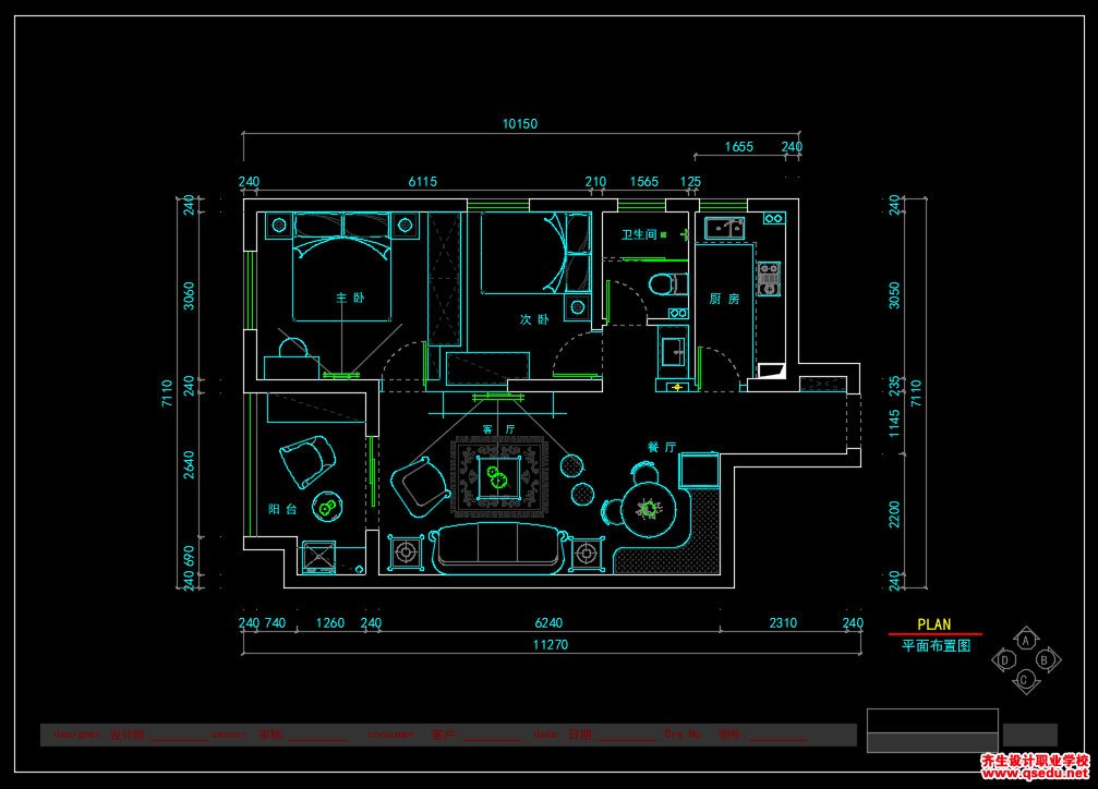 家装CAD图纸[23],田园风格2室1厅CAD施工图全套附效果图