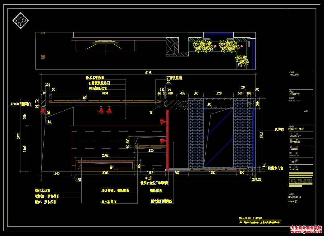 家装CAD图纸[30],新中式风格3室2厅CAD施工图全套附效果图