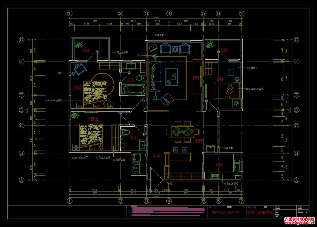 家装CAD图纸[41],混搭风格3室2厅CAD施工图全套附效果图