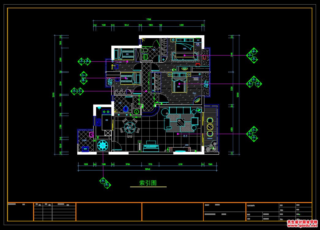 家装CAD图纸[44],简欧风格4房CAD施工图全套附效果图