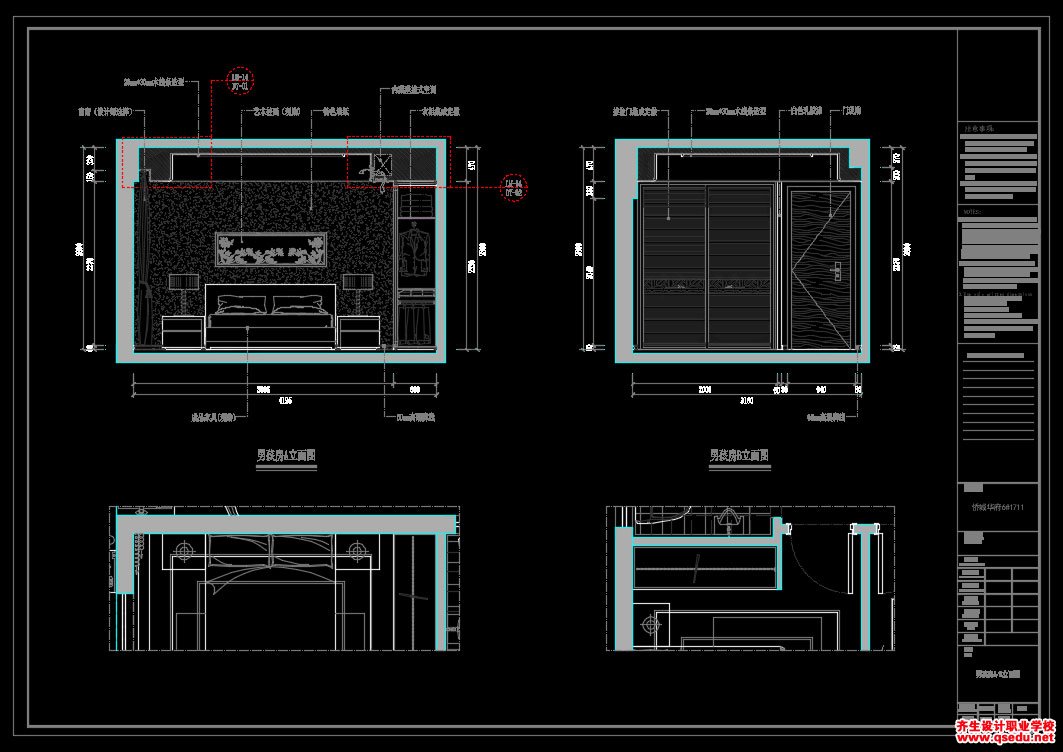 家装CAD图纸[50],现代风格4房CAD施工图附效果图